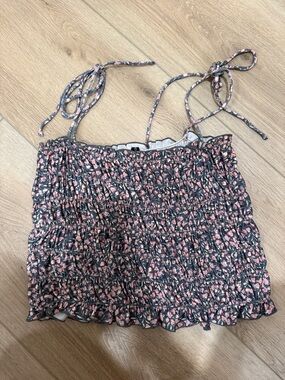 Urban Outfitters Black and Pink Floral Smocked Cami Top